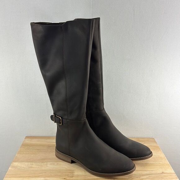 Clarks Camzin Branch Tall Regular Calf Boots- Dark Brown Leather- Sz 10 Wide - Picture 2 of 9